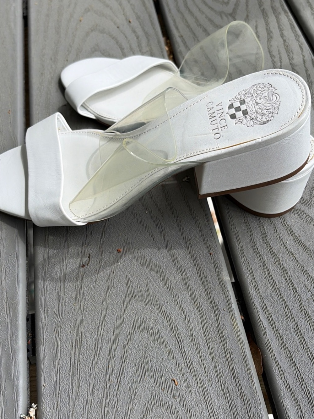 Vince Camuto White Clear Slide Sandals